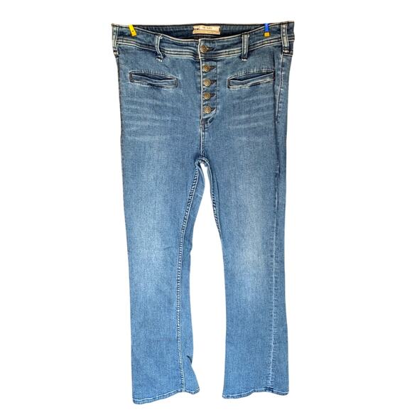 Free People Jeans Size 29 Flare Bell Bottom Button Fly High Rise Hippie Boho - Picture 1 of 11